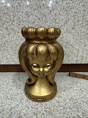 Vintage Gold Ceramic Planter Bust - Decorative Home Accent